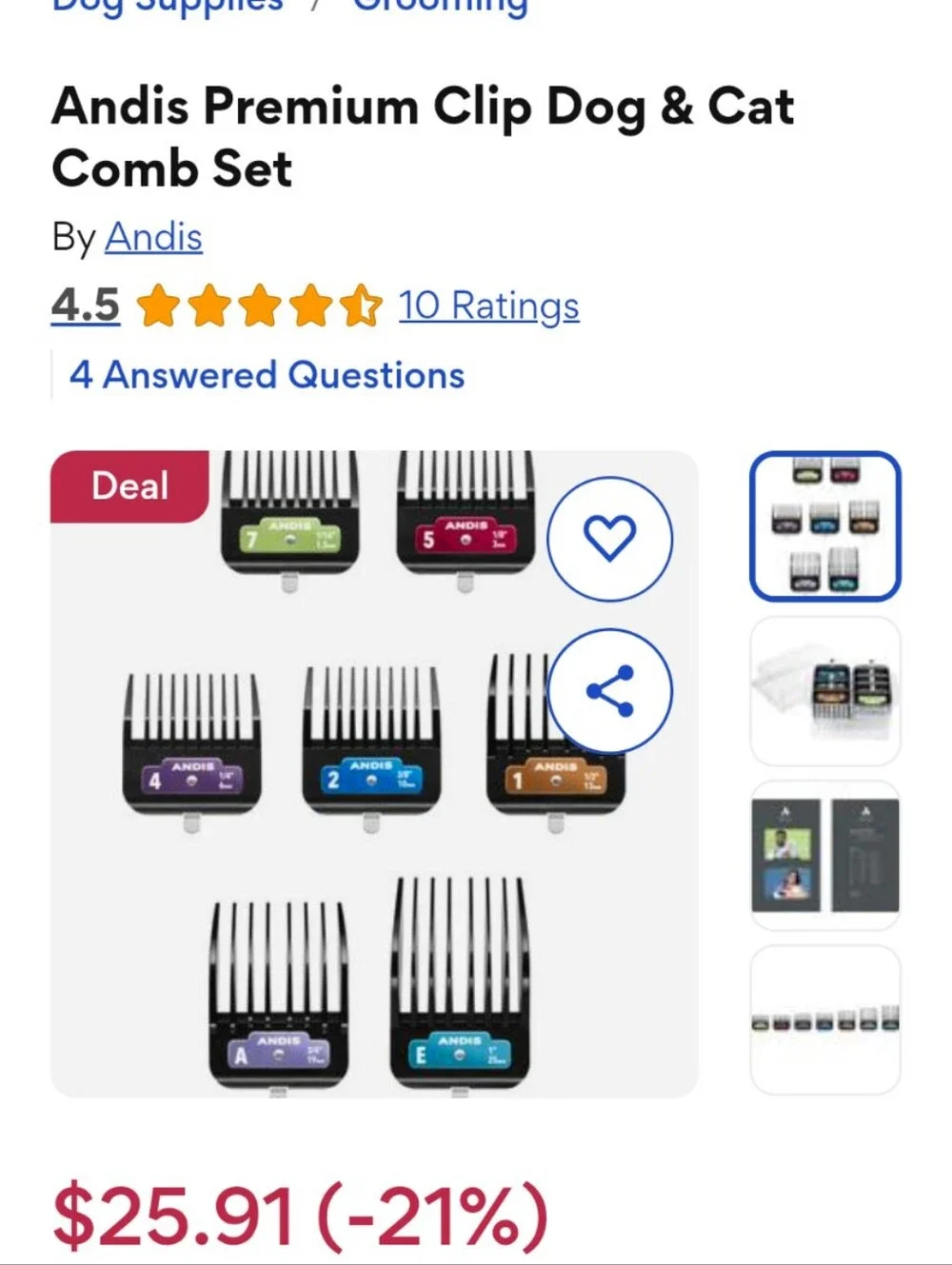 Andis 68520 Excel Professional 5 Speed Clipper Kit, Premium Clip And Comb Set